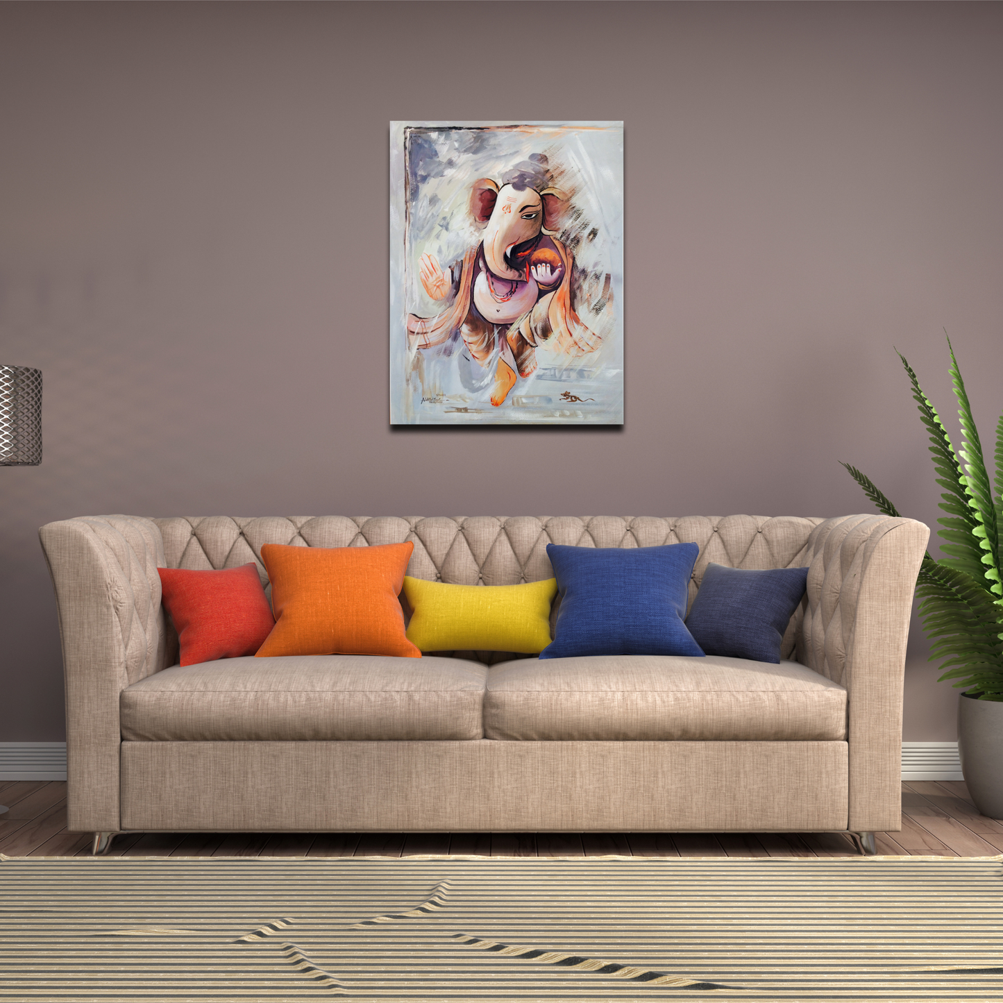 Lord Ganesha Abstract Canvas Art: Hindu Religious Print