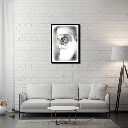 Guru Nanak Dev Ji Print: Vintage Sikh Religious Art - Framed