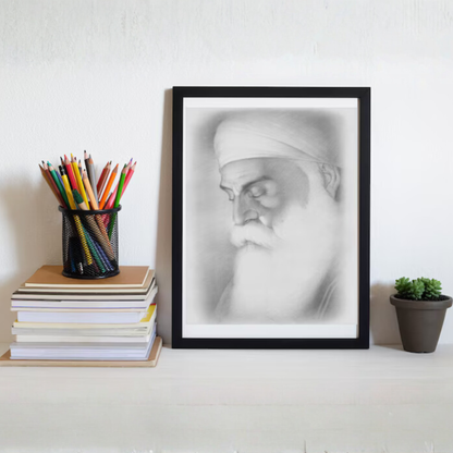 Guru Nanak Dev Ji Print: Vintage Sikh Religious Art - Framed
