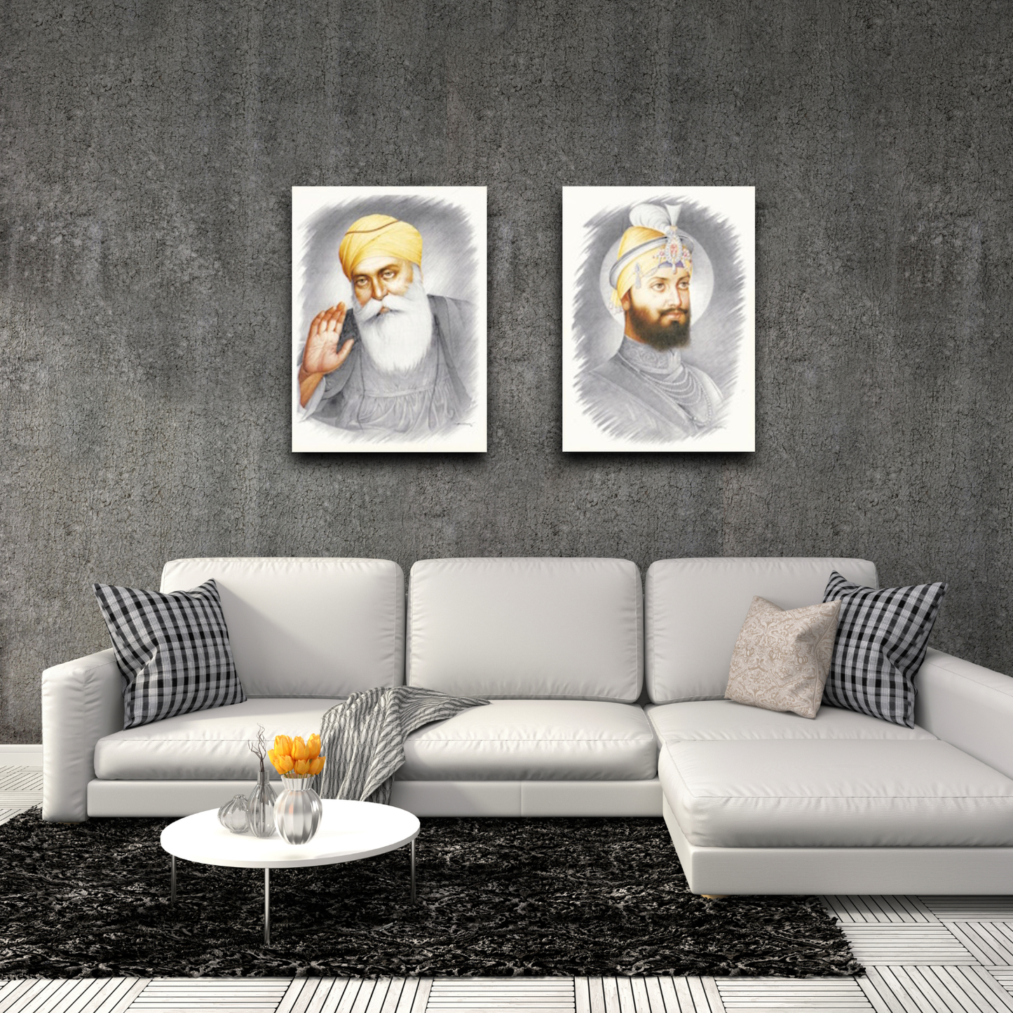 Guru Nanak Dev Ji & Guru Gobind Singh Ji Canvas Art: Sikh Religious Print - Two Canvases