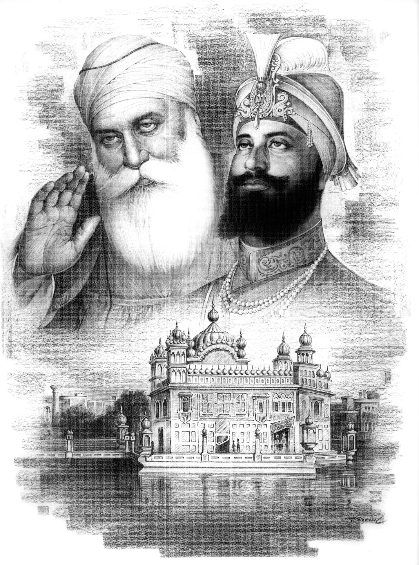 Golden Temple Sketch Effect Canvas Art