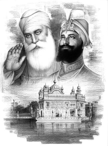 Golden Temple Sketch Effect Canvas Art