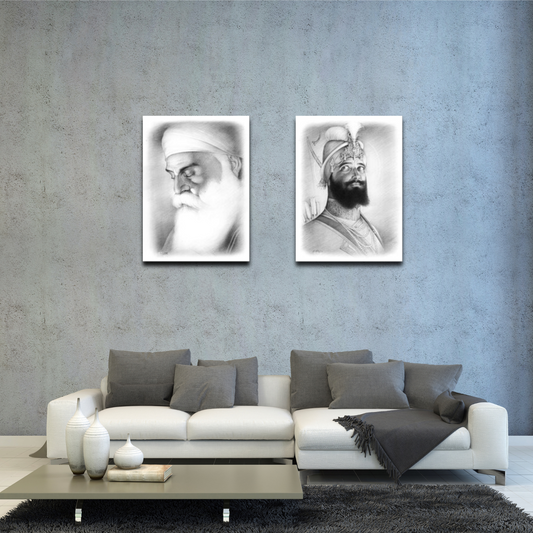 Guru Gobind Singh Ji & Guru Nanak Dev Ji Print: Vintage Sikh Religious Art - Two Canvases