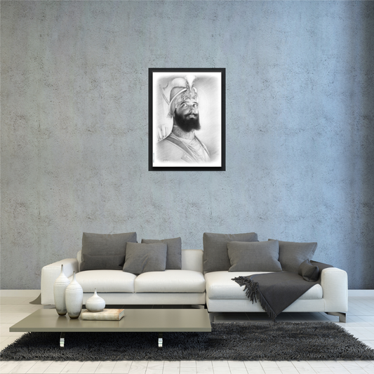 Guru Gobind Singh Ji Print: Vintage Sikh Religious Art - Framed