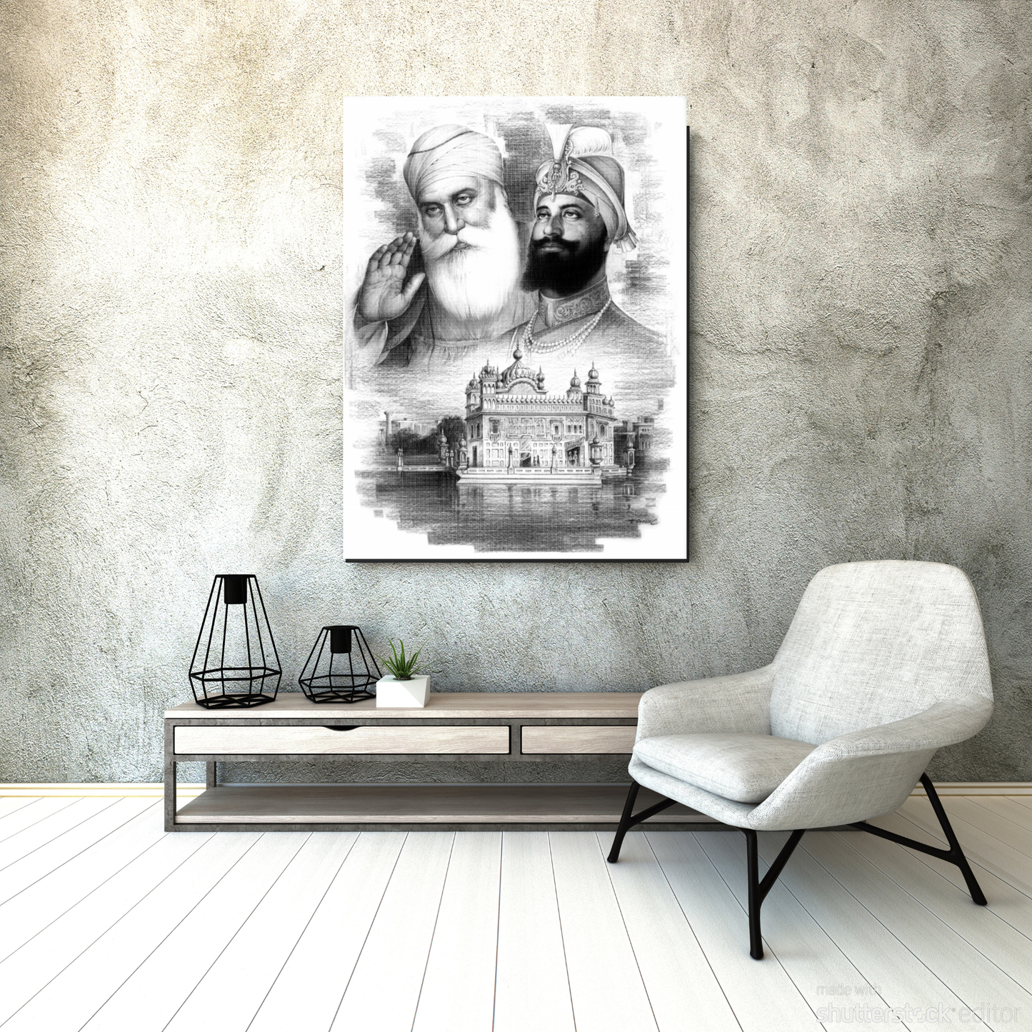 Golden Temple Sketch Effect Canvas Art