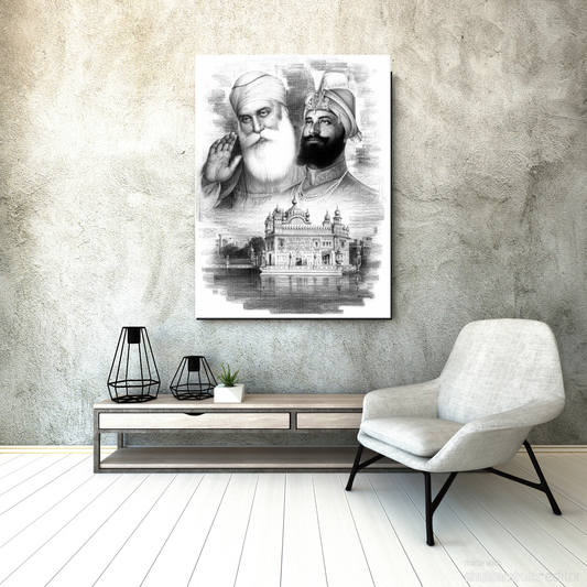 Golden Temple Sketch Effect Canvas Art